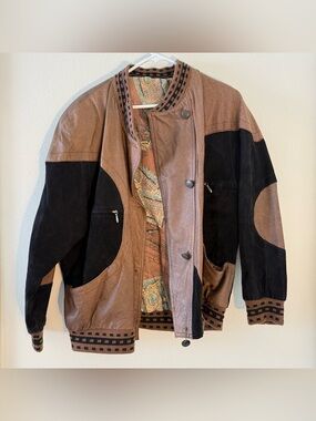Pelle Pelle Brown and Black Leather Bomber Jacket
